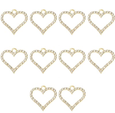 Goudkleurige hart bedels hanger set dames heren open hart hangers met strass sieraden bedels voor oorbellen armband ketting maken DIY sieraden accessoires telefoonketting 10 stuks