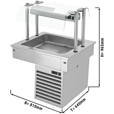 GGM Gastro Einbau Kühlwanne - 800mm - +2 bis +8 °C - 2x GN 1/1 - 190 Watt - mit Glas-Hustenschutz Zilver