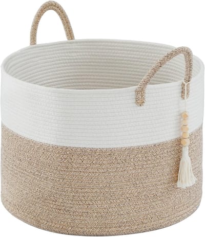 Grote Gevlochten Wasmand van 65 Liter voor Opberging van Kleding, Speelgoed en Dekens - Bruin, 50 x 33 cm