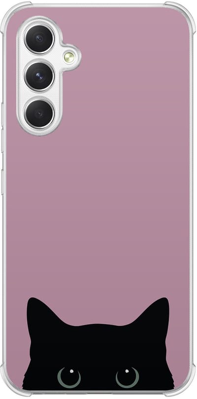 Hoesje (shockproof) geschikt voor Samsung Galaxy A54 - Zwarte kat - Extra sterke case - TPU/polycarbonaat - Print - Roze, Transparant