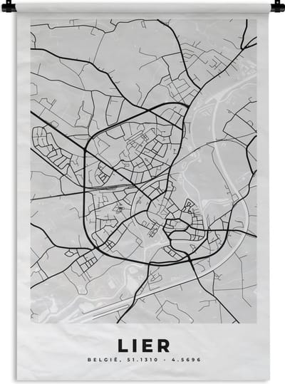 Wandkleed - Wanddoek - Stadskaart – Plattegrond – België – Zwart Wit – Lier – Kaart - 120x180 cm - Wandtapijt