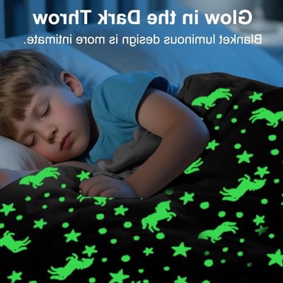 Zachte en Fluffy Dekens voor Kinderen - 150 x 130 cm, Glow in the Dark, Cosy Warm Cadeau voor Feestdagen en Verjaardagen, Unicorn Design