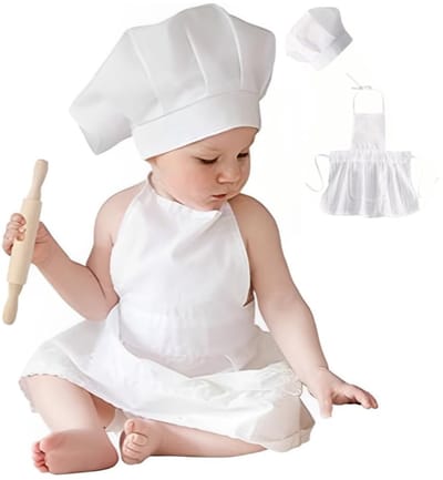 Dailygoods - Pasgeboren baby chef-kok kostuum fotografie foto prop hoed + schort outfit