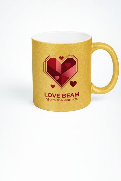 Gouden Glitter Mok met Geometrisch Hart Design | Love Beam 'Share the Warmth' | Valentijnscadeau