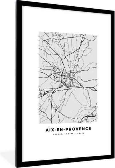 Fotolijst incl. Poster - Plattegrond - Kaart - Stadskaart - Frankrijk - Aix-en-Provence - 80x120 cm - Posterlijst