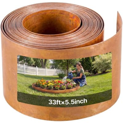 VEVOR Carbon Steel Landscape Edging, 1000 x 14 cm Steel Edging for Landscaping with Gloves, Easy-to-Install Bendable Metal Strips, Metal Garden Edge Border for Flower Bed, Yard Pathway, Rust