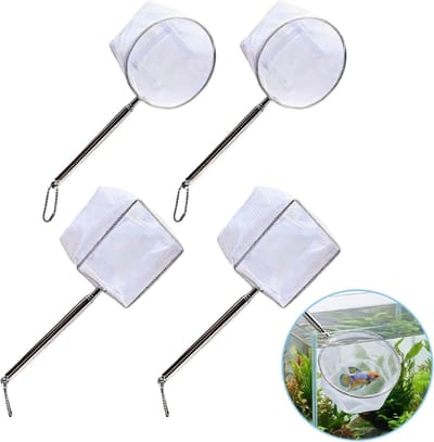 Set van 4 aquariumnetten, kleine schepnetten voor vissen en garnalen, uitschuifbaar van 13 cm tot 39 cm, ideaal voor het vangen van kleine vissen en garnalen