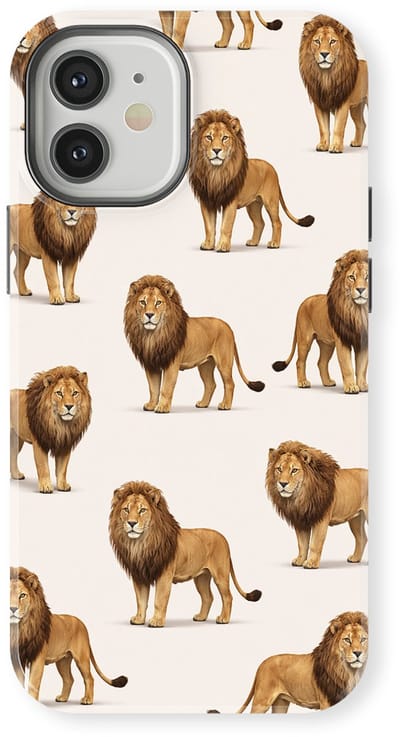 Safari Tough Case geschikt voor iPhone 12 Mini | Premium hoesje met Safari Dieren Design | Geschikt voor Mag | Dieren Print Backcover geschikt voor iPhone 12 Mini Leeuw