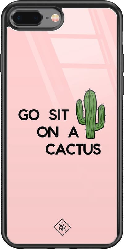 Casimoda® hoesje - Geschikt voor iPhone 8 Plus - Go Sit On A Cactus - Luxe Hard Case Zwart - Backcover telefoonhoesje - Roze