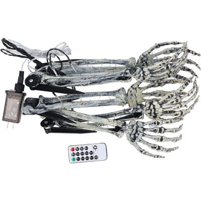 5-in-1 LED Skelet Arm Pinnen Plastic Waterdicht Rood Verlichte Skelet Handen Enge Requisieten met gray