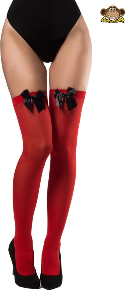 Partychimp Kousen Met Strik Dames Carnavalskleding Dames Carnaval Accessoires Oktoberfest Dames - Polyester - Rood/Zwart - One-size