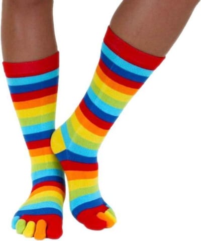 TOETOE Everyday Mid-Calf gestreepte teensokken - Regenboog - 35-46 - Teensokken