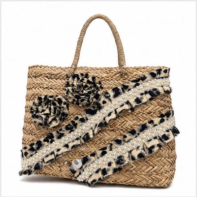 HS Grote Mand Handtas - Naturel Zwart Boho Streepprint