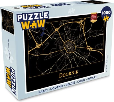 Puzzel Kaart - Doornik - België - Goud - Zwart - Legpuzzel - Puzzel 1000 stukjes volwassenen