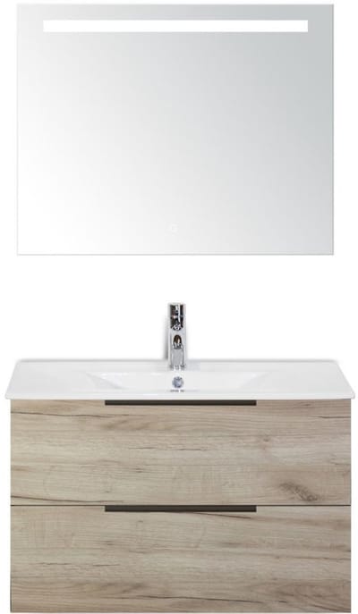 Seville Badmeubelset 80 cm - Craft Oak Edge Greep - Wastafel Enjoy met Sence Spiegel