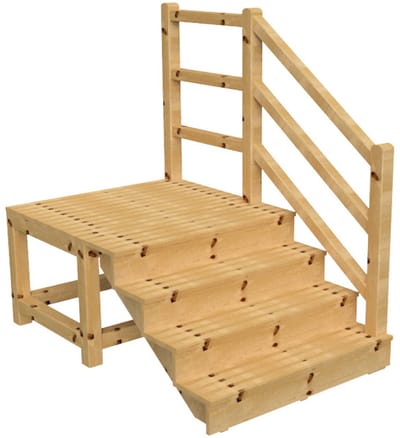 MILANO buitentrap 4 gesloten treden H71 cm - bordes L116 x B120 cm - trapleuning rechts - bordesleuning rechts