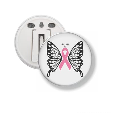 Button Met Clip 58 MM - Vlinder Pink Ribbon