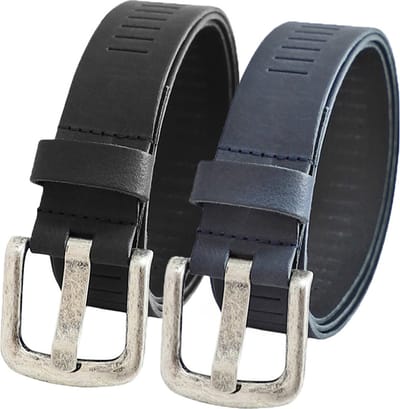 Landley Leren Geperforeerde Riemen Voordeelset - Duopack met 2 riemen - Breedte 4 cm - Dames en Heren - Echt Leer - Zwart en Blauw - Lengte totaal 105 cm / Riemmaat 85