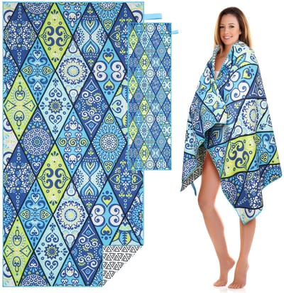 Unyqoos® Luxueuze Zandvrije Strandhanddoekset van Microvezel met Opbergriem voor Ultiem Comfort