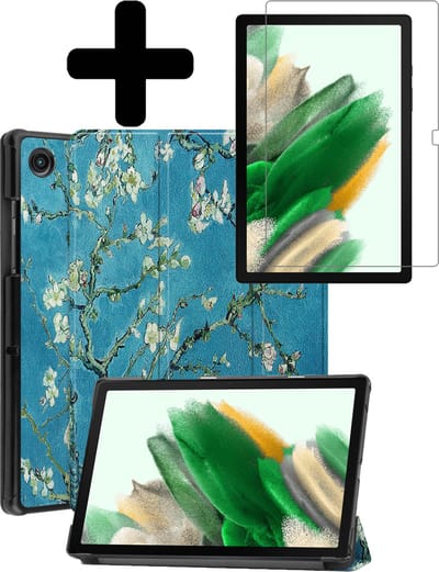 Hoes - Geschikt voor Samsung Galaxy Tab A8 - Met Screenprotector - Trifold Bookcase - Hard Cover - Hardcover Book Case - Tablet Hoesje - Bloesem