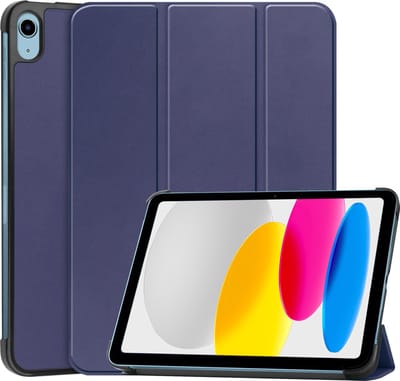 Hoes - Geschikt voor Apple iPad A16/A18 (2022/2025/2026) - 10.9 & 11 inch (10e, 11e & 12e generatie) - Dun & Stevig - Trifold Bookcase - Hard Cover - Hardcover Book Case - Tablet Hoesje - Donkerblauw