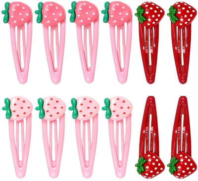 Dailygoods- Haarclips 12 Stuks - Aardbeien Haarclips - Roze/Rode Haarspelden - Retro Accessoires - Multicolor - Duurzaam Materiaal