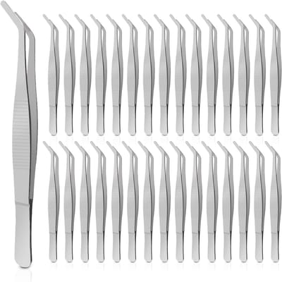 Pincet van 6,2 inch lang voor knutselen en naaien - Set van 30 roestvrijstalen schuine pincetten