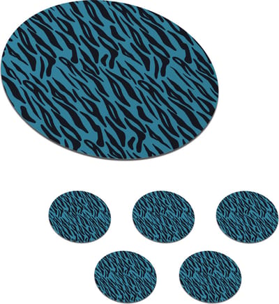 Onderzetters voor glazen - Rond - Tijger - Blauw - Zwart - Design - Dieren - 10x10 cm - Glasonderzetters - 6 stuks