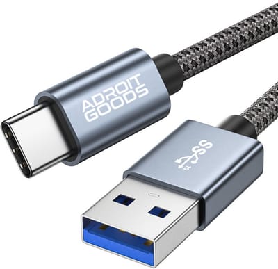 AdroitGoods USB 3.0 A naar USB-C Kabel 10Gbps – Oplaadkabel & Snellaadkabel - 60W Snelladen – Gevlochten Datakabel – CarPlay Geschikt – Voor Smartphone, Tablet & Laptop - 0,3m