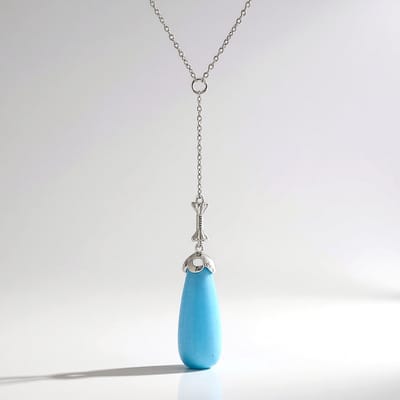 Cavill - Zilveren Halsketting - 925 Sterling Zilver Gerhodineerd - Azuurblauwe Kwarts 15,3 ct - Fancy Geslepen Druppelhanger - Elegante Sieraden