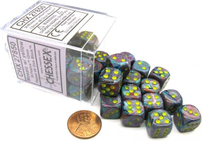 Chessex Festive Mosaic/yellow D6 12mm Dobbelsteen Set (36 stuks)