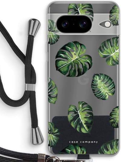 Case Company® - Hoesje met koord geschikt voor Google Pixel 8 hoesje met Koord - Tropische bladeren - Telefoonhoesje met Zwart Koord - Bescherming aan alle Kanten en Over de Schermrand