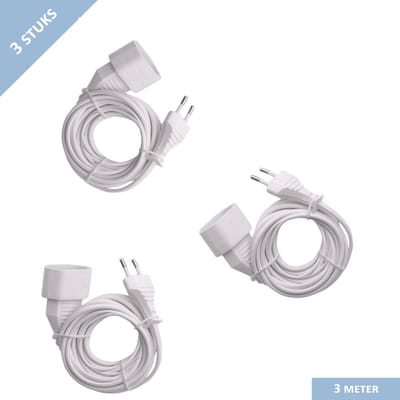 Q-link euro verlengsnoer - 3 meter - 2 x 0.75 mm² - Maximaal 800 watt - Wit - 3 STUKS