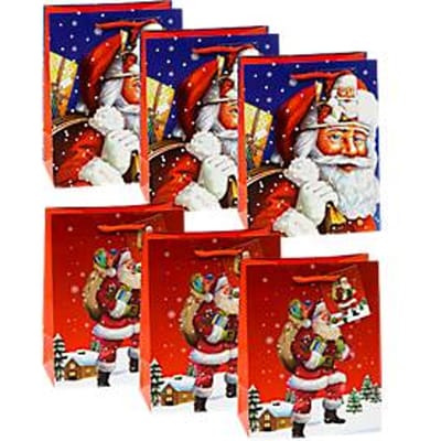 TSI-cadeauzakjesset Sinterklaas, 6-delig, 3 x motief „Sinterklaas in het landschap“/3 x motief „Sinterklaas tegen een blauwe lucht“, PP-folie, blauw