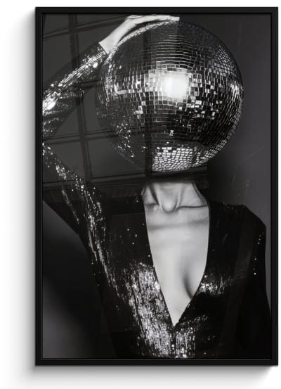 Poster in lijst - Fotolijst 80x120 cm - Posters - Discobal - Gezicht - Glamour - Zwart - Posterlijst zwart - Decoratie - Wanddecoratie woonkamer - Muurdecoratie slaapkamer
