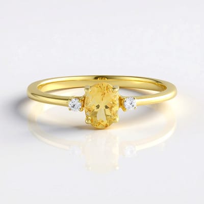 Cavill - Vergulde 925 Sterling Zilveren Ring met 0,61 ct Ovale Gele Beryl & Sprankelende Zirkonen - Tijdloze Elegantie Damesring 23x21 mm