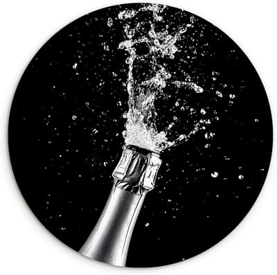 WallCircle® Wandcirkel 30x30 cm - Muurcirkel Champagne - Zwart - Spetters - Popping - Muurdecoratie woonkamer - Wanddecoratie keuken - Kamer decoratie accessoires - Ronde schilderijen