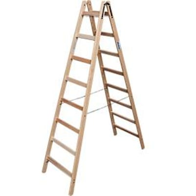 Dubbele trapladder, hout, 2 x 8 sporten