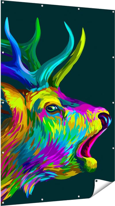 Gards Tuinposter Hertenkop - Hert - Abstract - Kleur - 120x180 cm - Tuindoek - Tuindecoratie - Wanddecoratie buiten - Tuinschilderij