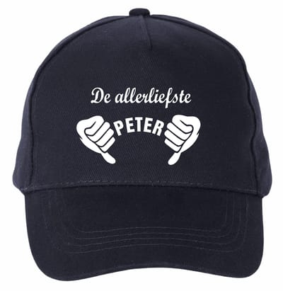 Mijncadeautje - 5 panel - Cap - Verstelbaar - Pet van 100% dik geborsteld katoen- unisex - opdruk wit - De allerliefste Peter - navy blauw