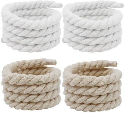 Laces, 2 paar dikke ronde veters van touw voor sportschoenen, 2 paar ronde veters van hoogwaardig katoen, zwart en beige, 150 cm, Wit Beige, 150