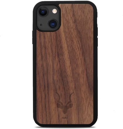 Kudu iPhone 15 Plus case - Houten backcover - Handgemaakt en afgewerkt met duurzaam TPU - Walnoot - Zwart