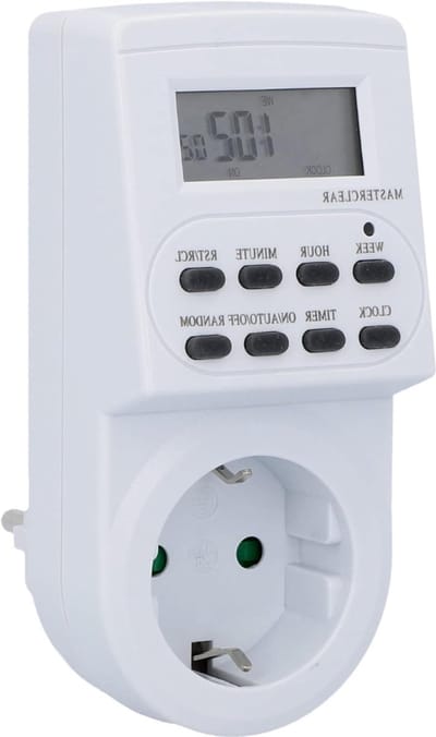 TIM® Digitale Tijdschakelaar - Digitale schakelklok Met 8 Programma’s - Schakelklok Timer – Schakelklok Digitaal Voor Binnen – LCD Display - Wit - 12cm x 9cm x 14cm