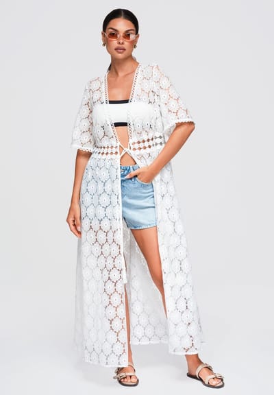 OMBRE Trui - Loose Fit - Korte Mouw - Veters Wit S/M