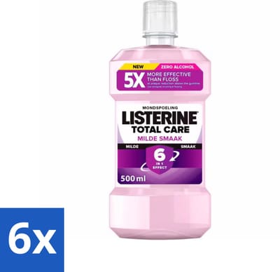 6 x Listerine – Mondwater – Total Care – Extra mild – 500 ml - Mondspoeling - Mondverzorging - Tandvlees - Tandplak - Mondgezondheid