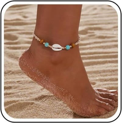 Schelp Anklet - Enkelbandje Schelp Touw - Zomerse Accessoire - Verstelbaar Touw - One Size - Turquoise