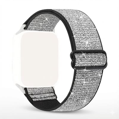 Grijs smartwatch bandje – horloge band – dames en heren – elastische nylon strap – subtiele glitter afwerking – geschikt voor Apple Watch 38 mm / 40 mm / 41 mm / 42 mm (serie 10 / 11)