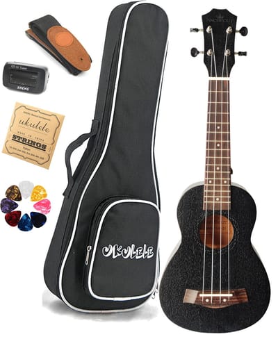 KNOBBOUT Sopraan Ukelele -Hoge kwaliteit toonnauwkeurigheid voor Professionele studie-21 inch -Exclusive natuurlijk geheel stuk Sapelehout-natuurhout-Inclusief accessoires-Zwart