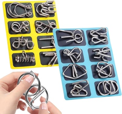 Metalen Puzzel Set - Hersenkraker Draadspel - Mentale Stimulatie - Duurzame Metalen Constructie - 16-delig - Meerkleurig