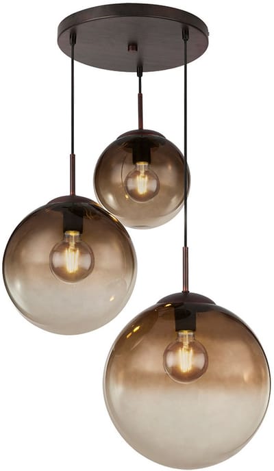 Hanglamp hanglamp eettafel lamp glas 3 vlammen glazen bol hanglamp glazen bol, metaal bruin, 3x E27 fitting, DxH 51x120 cm